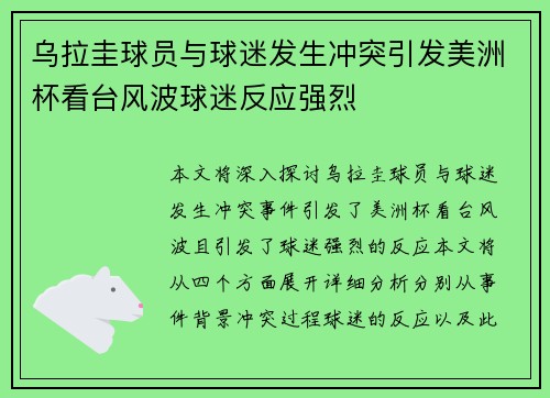 乌拉圭球员与球迷发生冲突引发美洲杯看台风波球迷反应强烈 乌拉圭球员与球迷发生冲突引发美洲杯看台风波球迷反应强烈